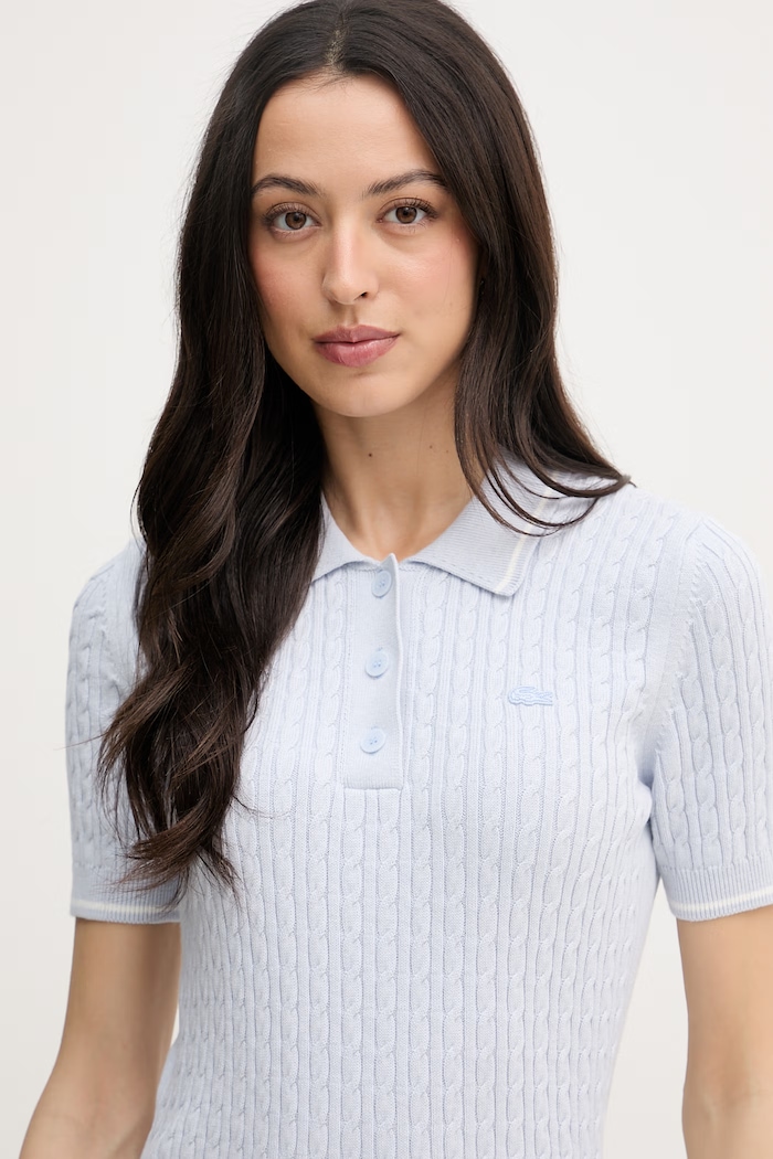 Lacoste polo tricotat pentru femei, cu bumbac albastru AF0972