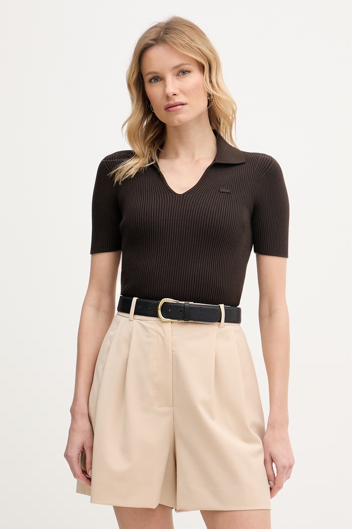 Lacoste kratka majica ženska z viskozo rjava AF9874