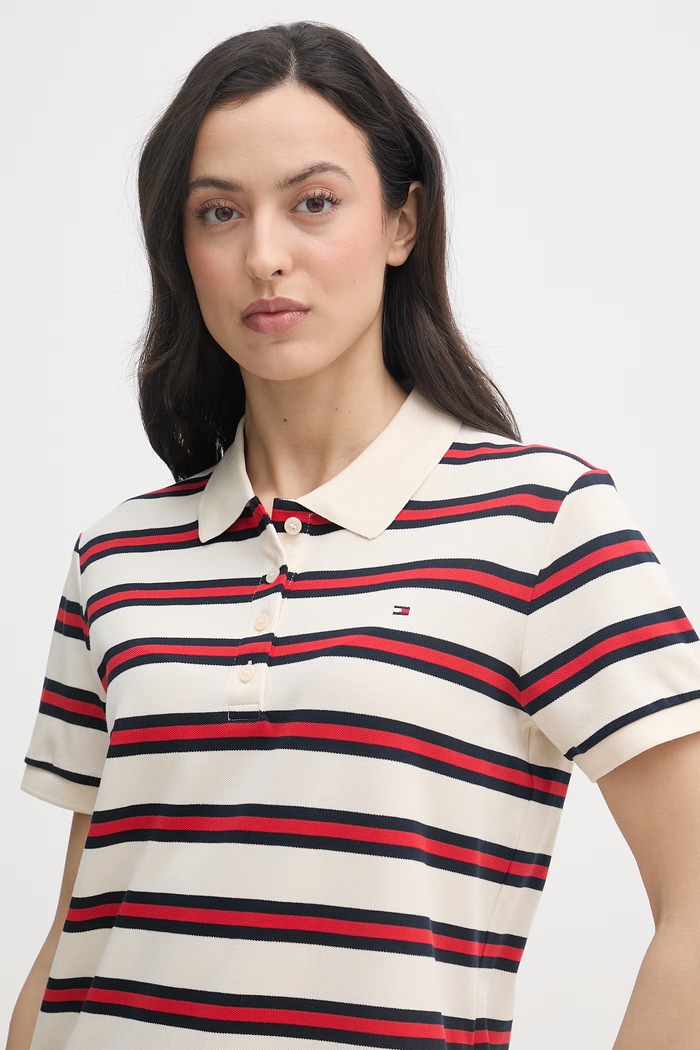 Tommy Hilfiger polo tričko dámske bavlnené s elastanom béžová WW0WW49247