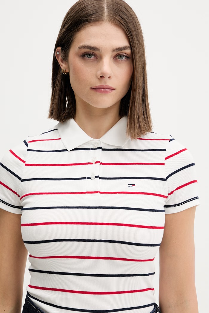 Tommy Jeans πόλο γυναικείο βαμβακερό με ελαστάν λευκό DW0DW22327