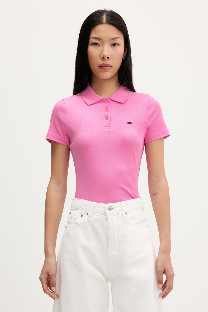 Tommy Jeans polo pentru femei, din bumbac cu elastan roz DW0DW22327