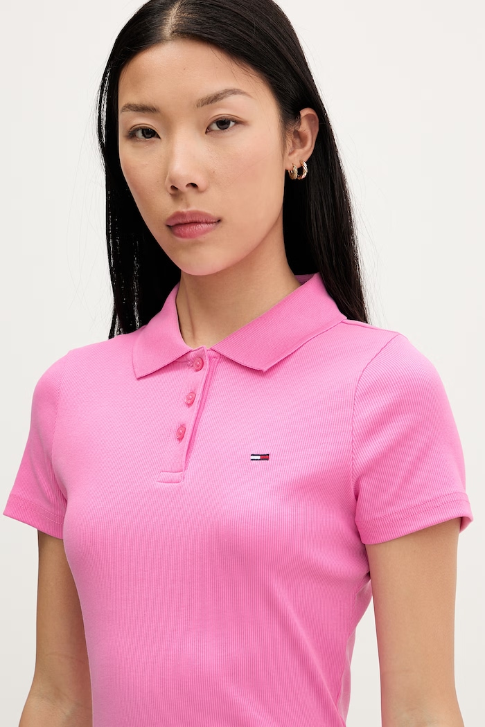 Tommy Jeans polo pentru femei, din bumbac cu elastan roz DW0DW22327