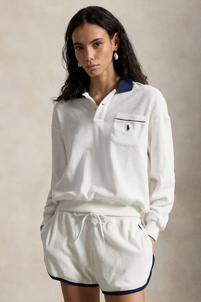 Polo Ralph Lauren LT WT COTTON TERRY-KNT-POLO hanorac din bumbac pentru femei alb 211A12737002