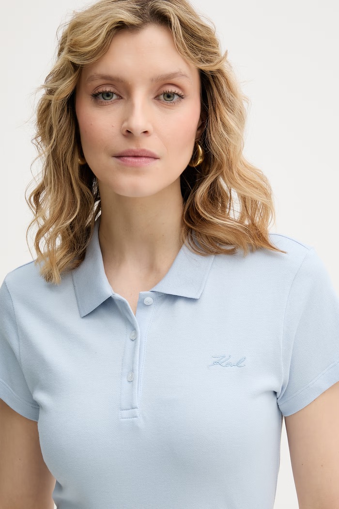 Oblečenie Karl Lagerfeld polo tričko dámske bavlnené s elastanom B2W17097 modrá