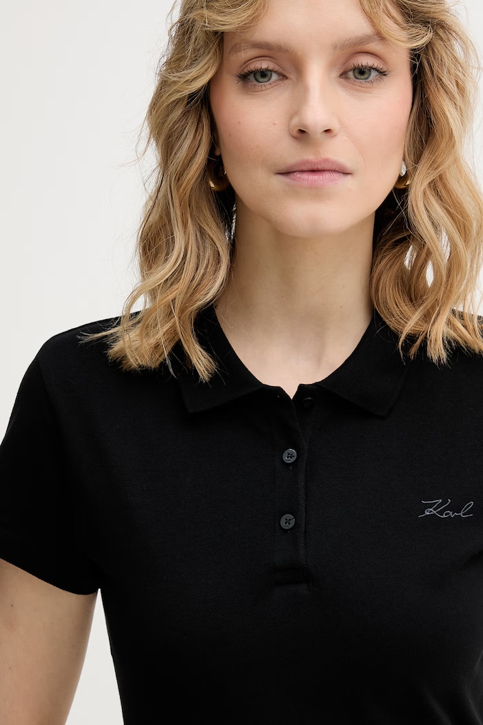 Karl Lagerfeld polo tričko dámske bavlnené s elastanom čierna B2W17097