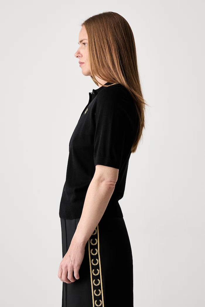 Fred Perry πλεκτό μπλουζάκι πόλο με μαλλί γυναικείο K2125 μαύρο SS26