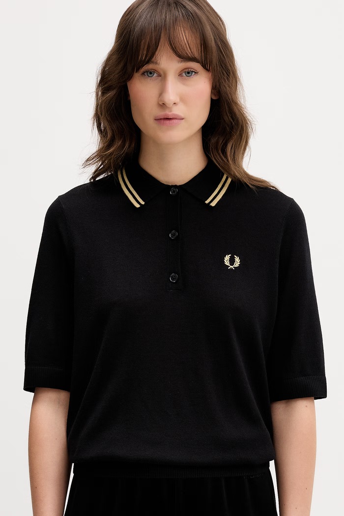Fred Perry póló gyapjúkeverékből fekete K2125