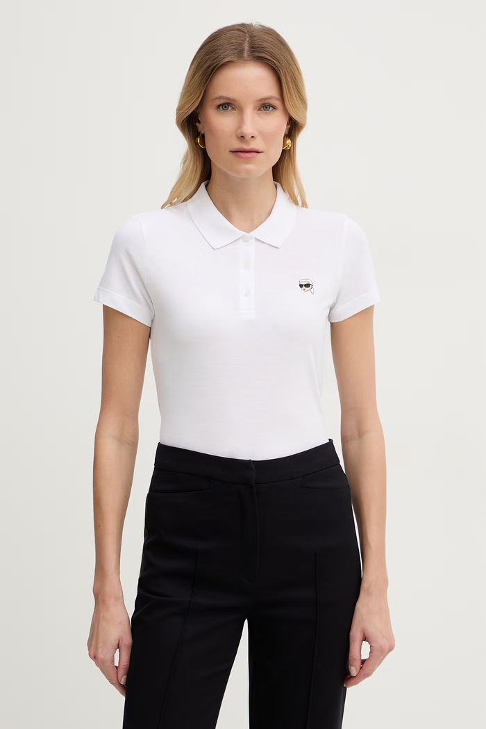 Karl Lagerfeld polo tričko dámske bavlnené IKON biela B2W17098