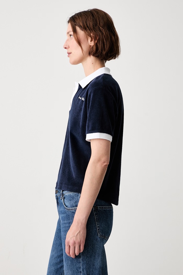 Sporty & Rich Signature Logo polo bawełniane damskie TO04275326BL107 granatowy SS26