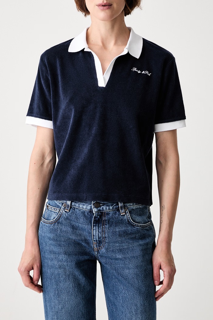 Sporty & Rich Signature Logo polo bawełniane damskie granatowy TO04275326BL107