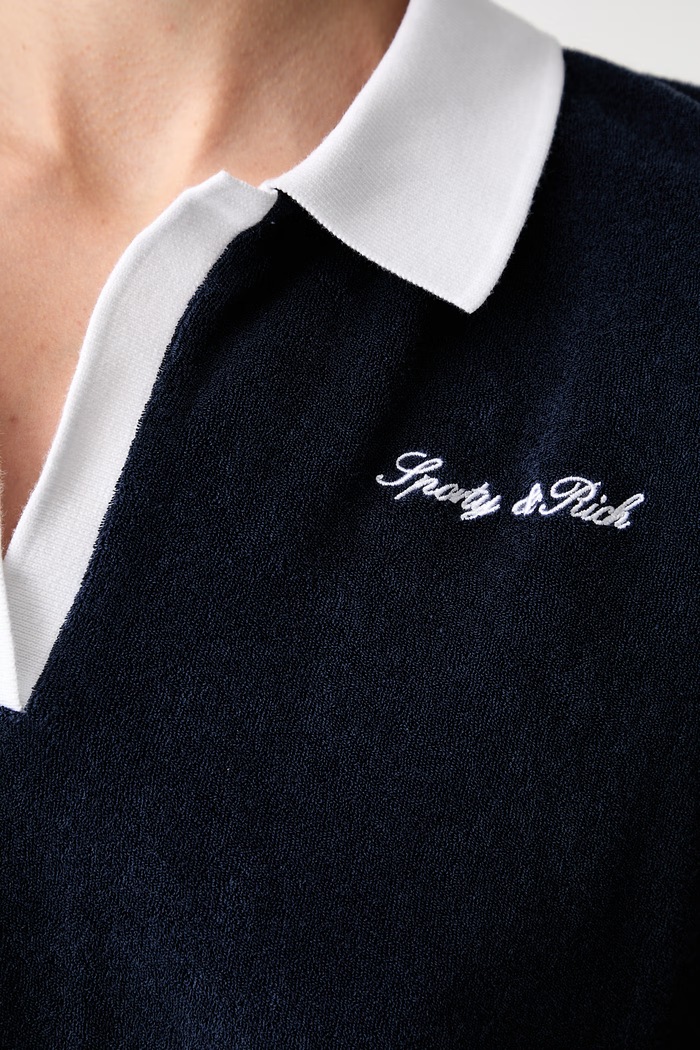 Sporty & Rich Signature Logo polo bawełniane damskie TO04275326BL107 granatowy