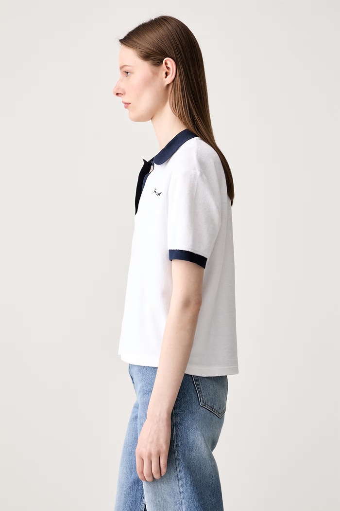 Sporty & Rich Signature Logo polo bawełniane damskie TO04275326WH50 biały SS26
