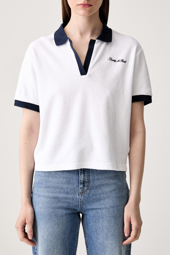 Sporty & Rich Signature Logo polo bawełniane damskie biały TO04275326WH50