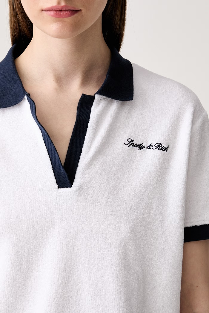 Sporty & Rich Signature Logo polo bawełniane damskie TO04275326WH50 biały