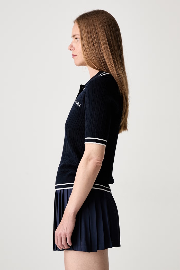 Sporty & Rich Signature Logo polo z wiskozą damskie TO06875326BL107 granatowy SS26