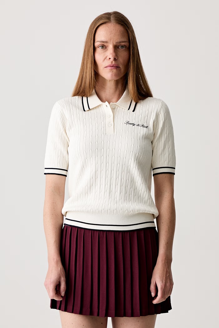 Sporty & Rich Signature Logo polo z wiskozą damskie beżowy TO06875326WH63