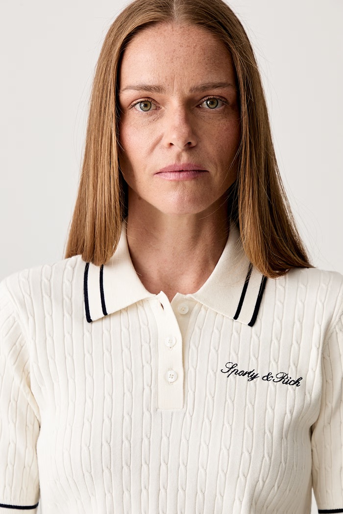 Sporty & Rich Signature Logo polo z wiskozą damskie beżowy TO06875326WH63