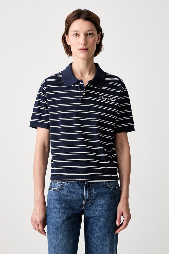 Sporty & Rich Signature Logo polo bawełniane damskie granatowy TO085710326BL107