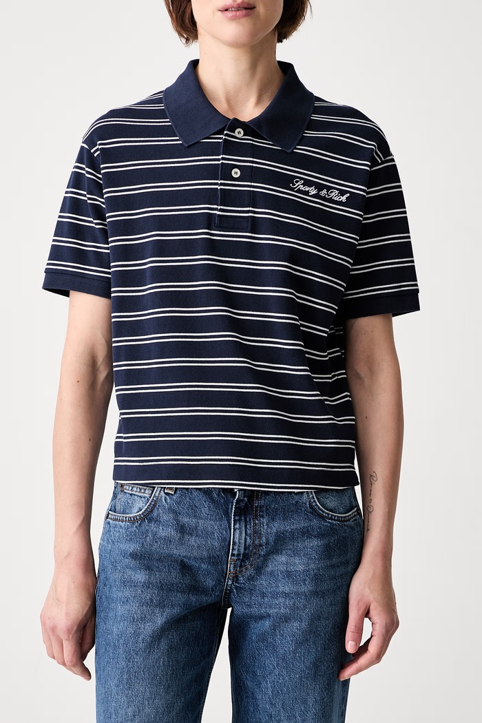 Sporty & Rich Signature Logo polo bawełniane damskie granatowy TO085710326BL107