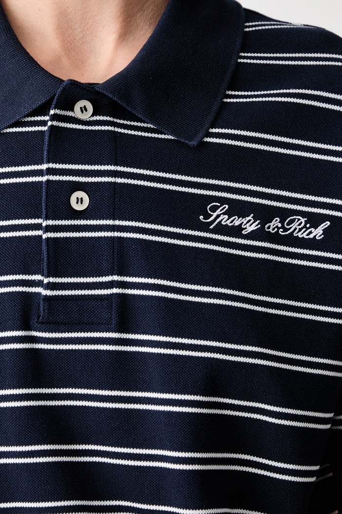 Sporty & Rich Signature Logo polo bawełniane damskie TO085710326BL107 granatowy