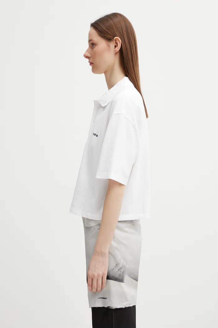 Carhartt WIP W' S/S Carhartt Script Polo TS bawełniane damskie I034553.00AXX biały SS26