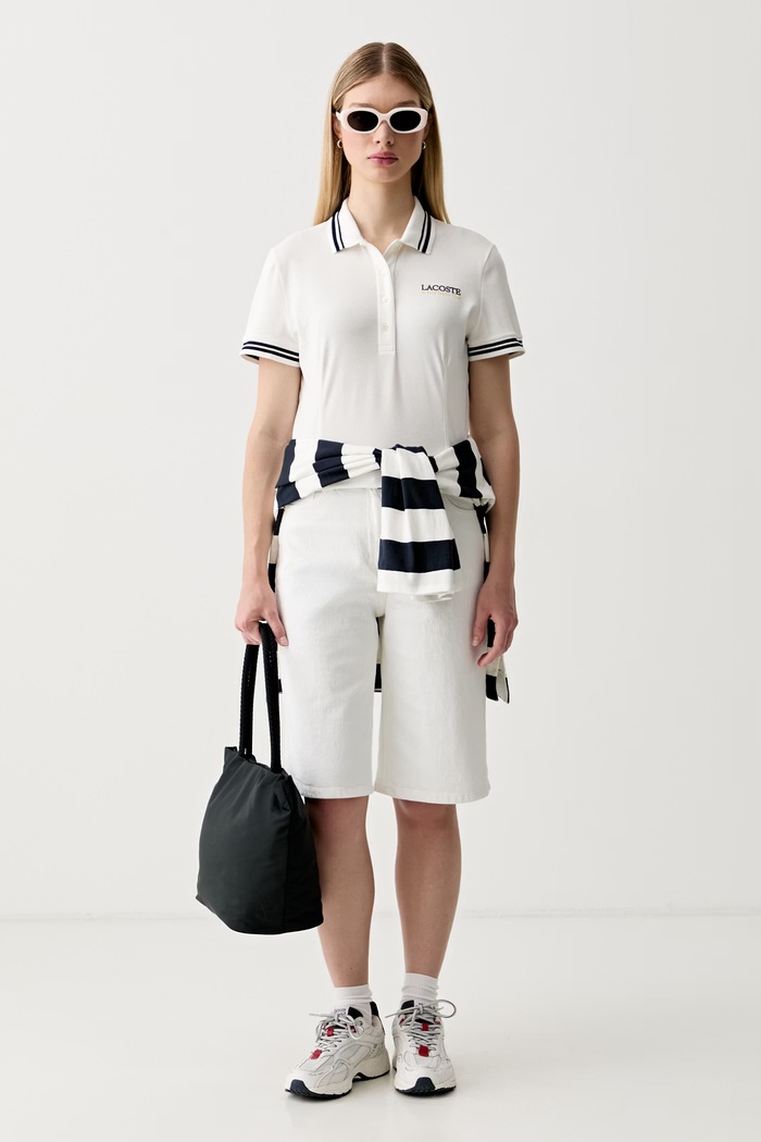 Lacoste polo damskie z bawełną PF0582 beżowy SS26