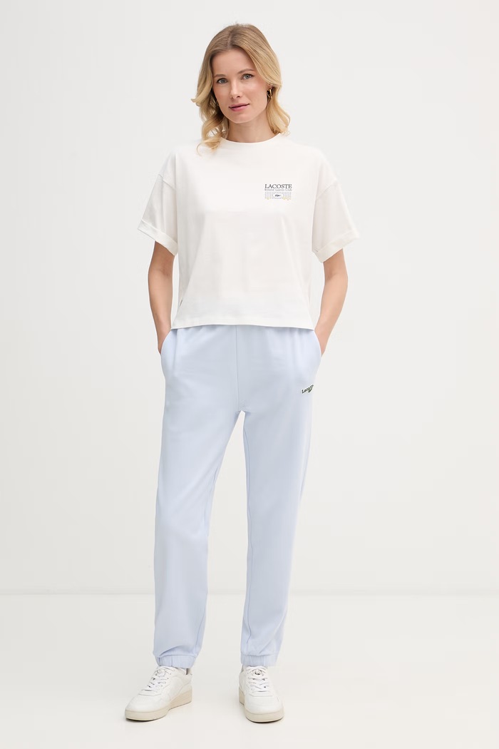 Lacoste T-shirt damski bawełniany TF0585 beżowy SS26