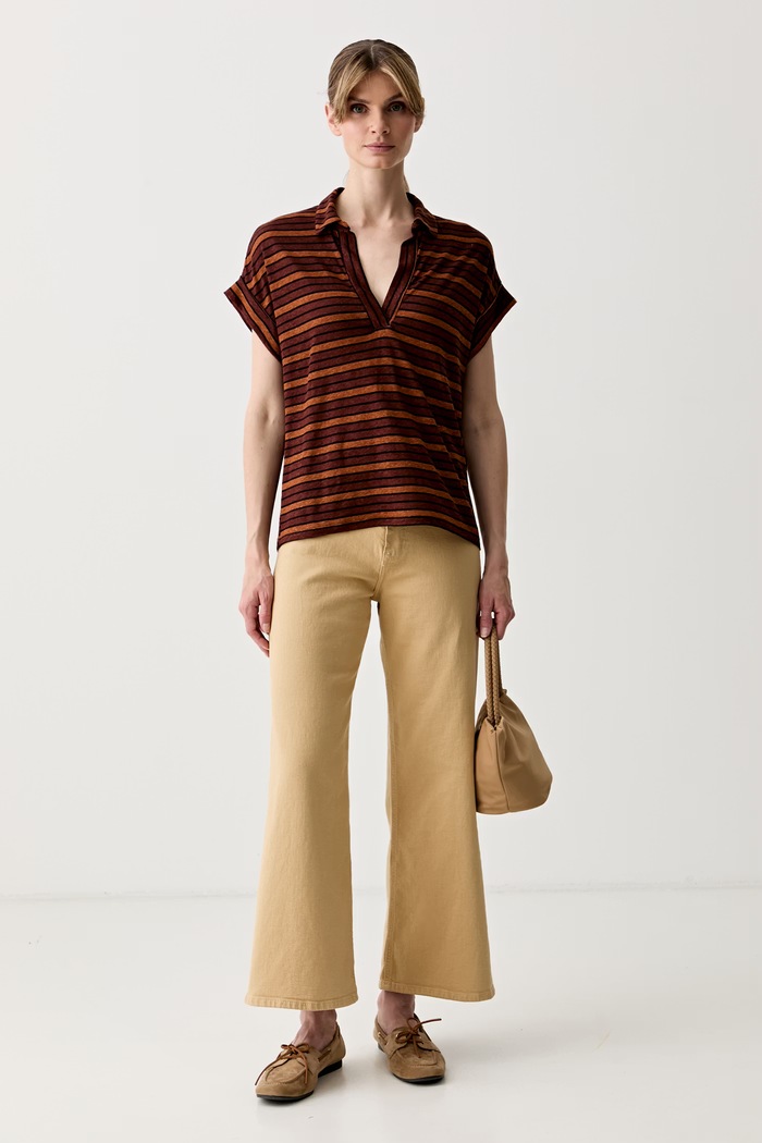 United Colors of Benetton polo tričko dámske s ľanom 35LYD301E hnedá SS26