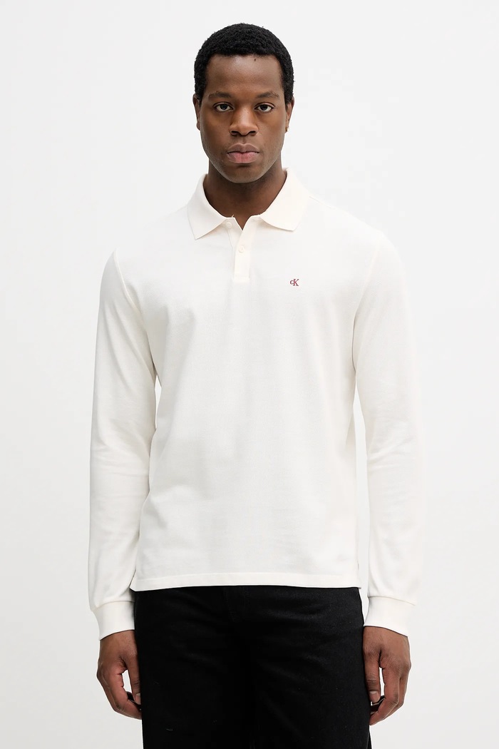Calvin Klein Jeans longsleeve din bumbac uni bej LV04RE201G