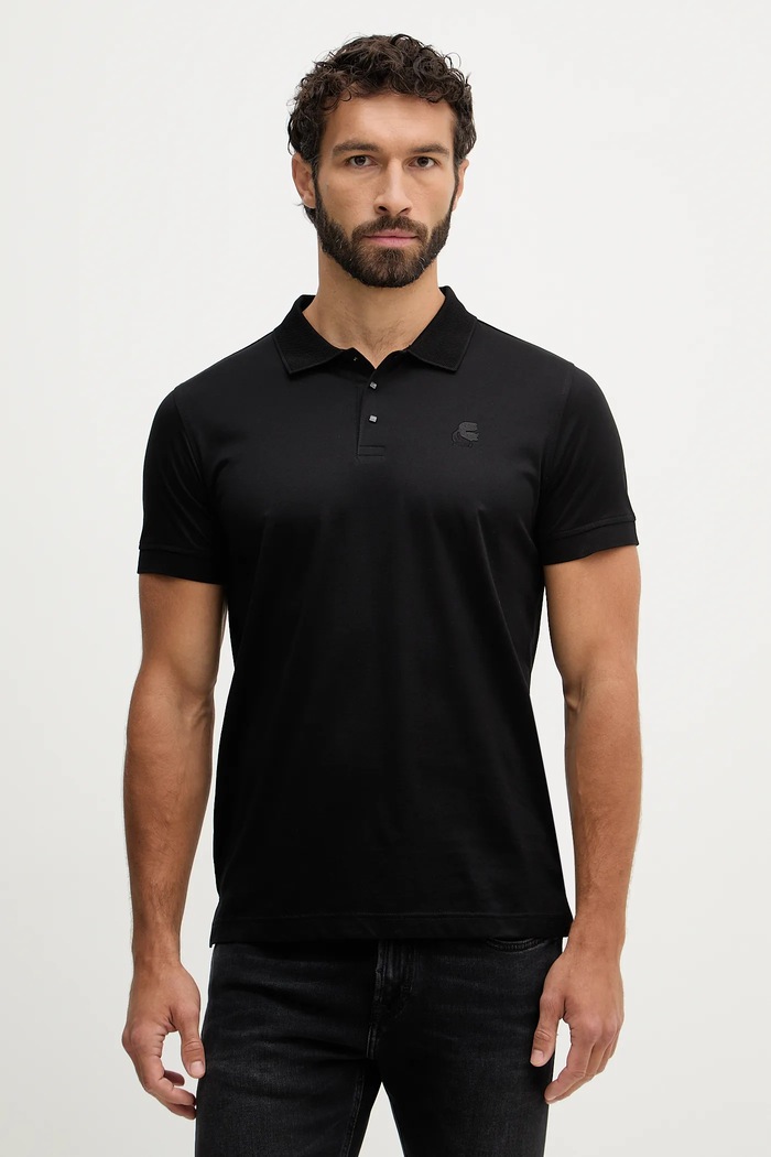 Βαμβακερό μπλουζάκι πόλο Karl Lagerfeld μαύρο 561200.745000