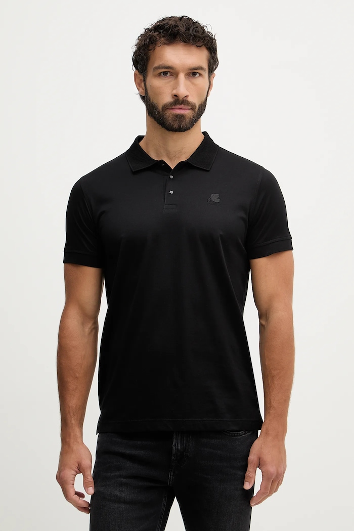 Βαμβακερό μπλουζάκι πόλο Karl Lagerfeld μαύρο 561200.745000