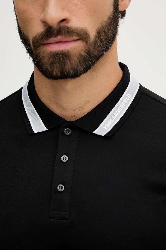 Βαμβακερό μπλουζάκι πόλο Karl Lagerfeld 561200.745001 μαύρο