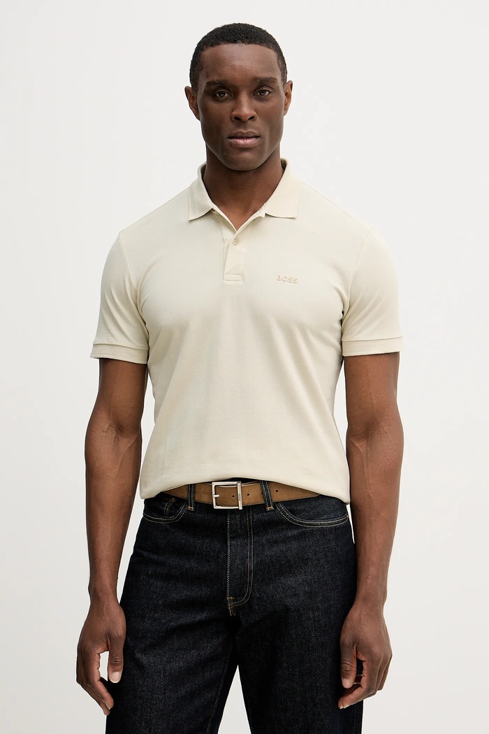 BOSS Green polo bărbați de bumbac Pio 1 slim bej 50554574