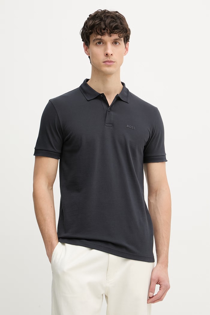 BOSS Green polo masculin din bumbac Pio 1 bleumarin 50554574