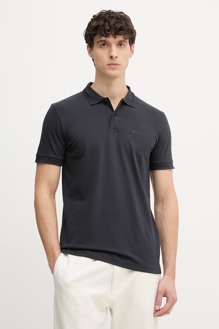 BOSS Green polo masculin din bumbac Pio 1 bleumarin 50554574
