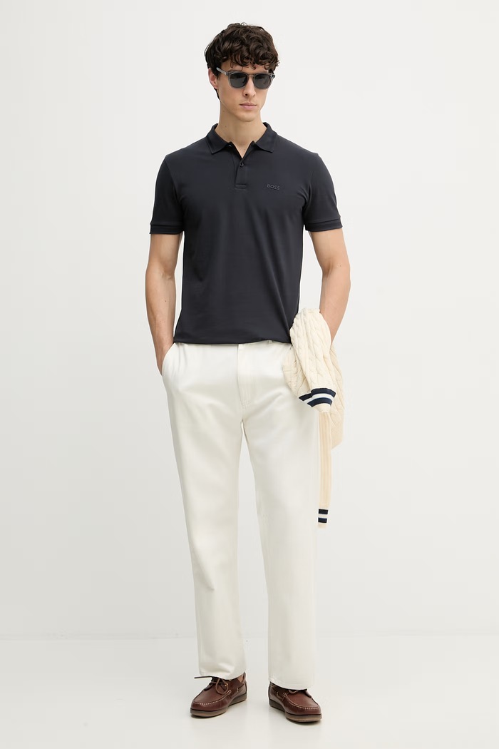 BOSS Green polo masculin din bumbac Pio 1 50554574 bleumarin SS26
