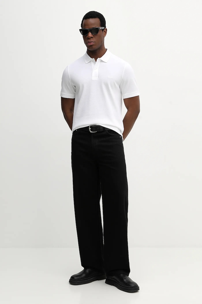 BOSS polo tričko pánske bavlnené Pallas 50553564 biela SS26