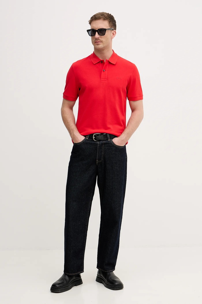 BOSS polo męskie bawełniane Pallas 50553564 czerwony SS26