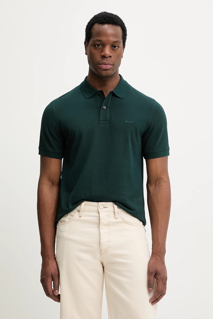 BOSS polo bărbătesc bumbac Pallas uni verde 50553564