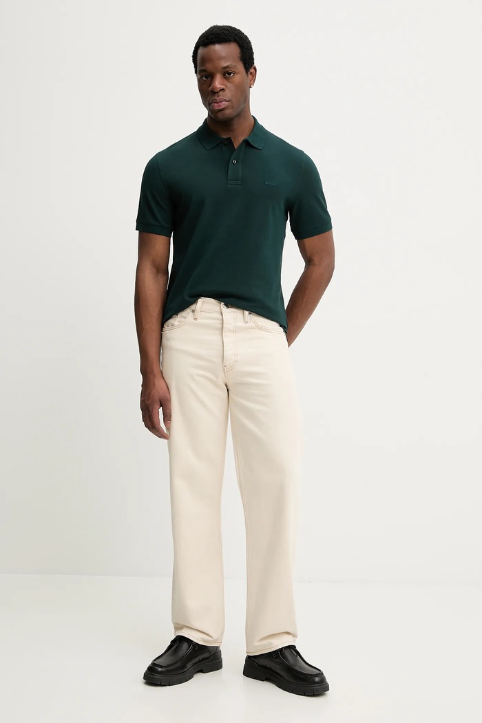 BOSS polo bărbătesc bumbac Pallas 50553564 verde SS26
