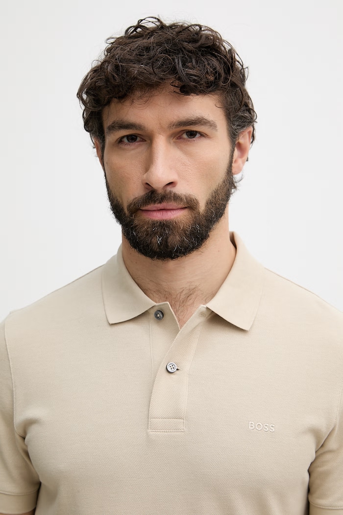 BOSS polo bărbătesc bumbac Pallas bej 50553564