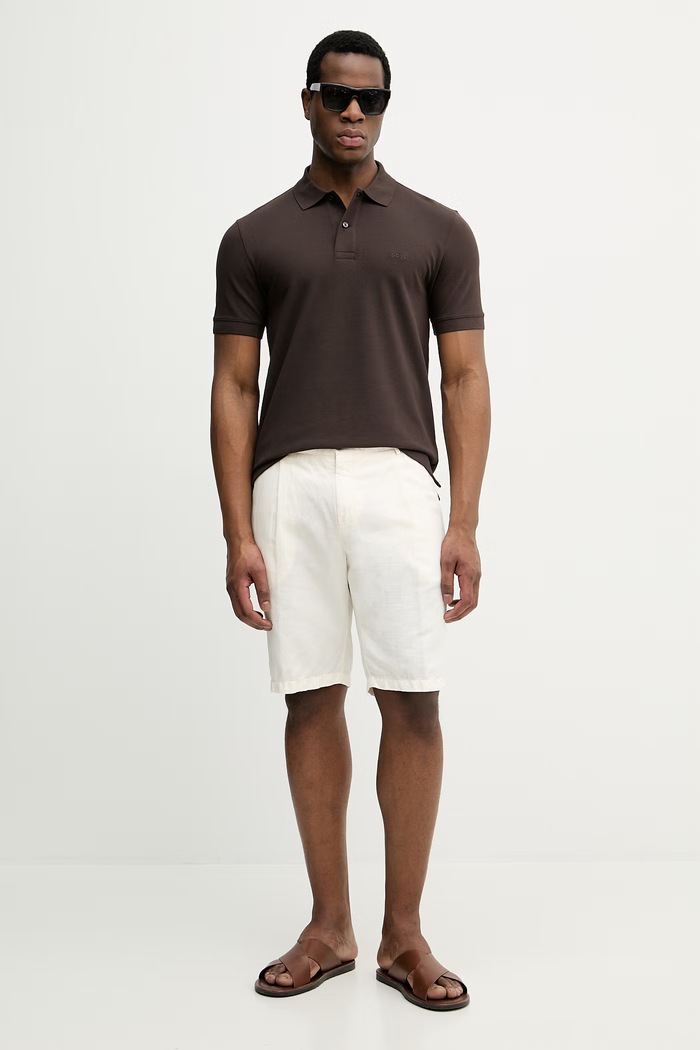 BOSS polo bărbătesc din bumbac Pallas 50553564 maro SS26