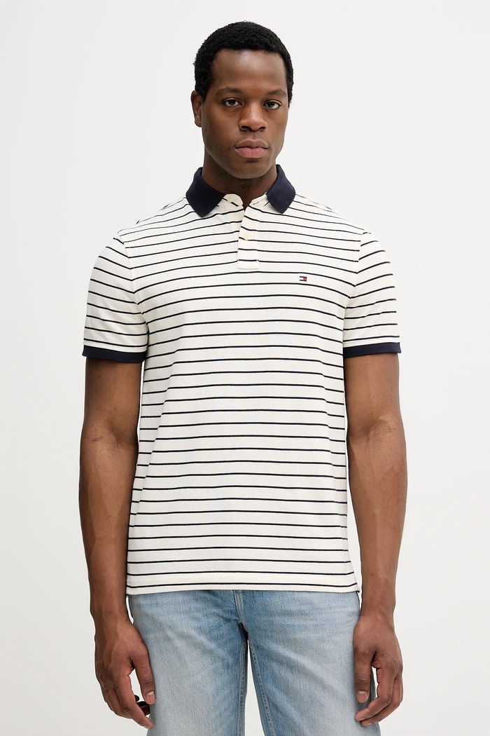 Tommy Hilfiger polo tričko pánske bavlnené s elastanom regular béžová MW0MW17770.