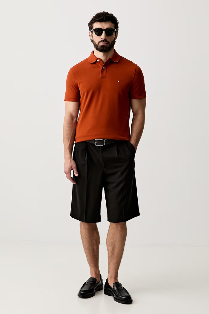 Tommy Hilfiger πόλο ανδρικό βαμβακερό με ελαστάν MW0MW17770. πορτοκαλί SS26