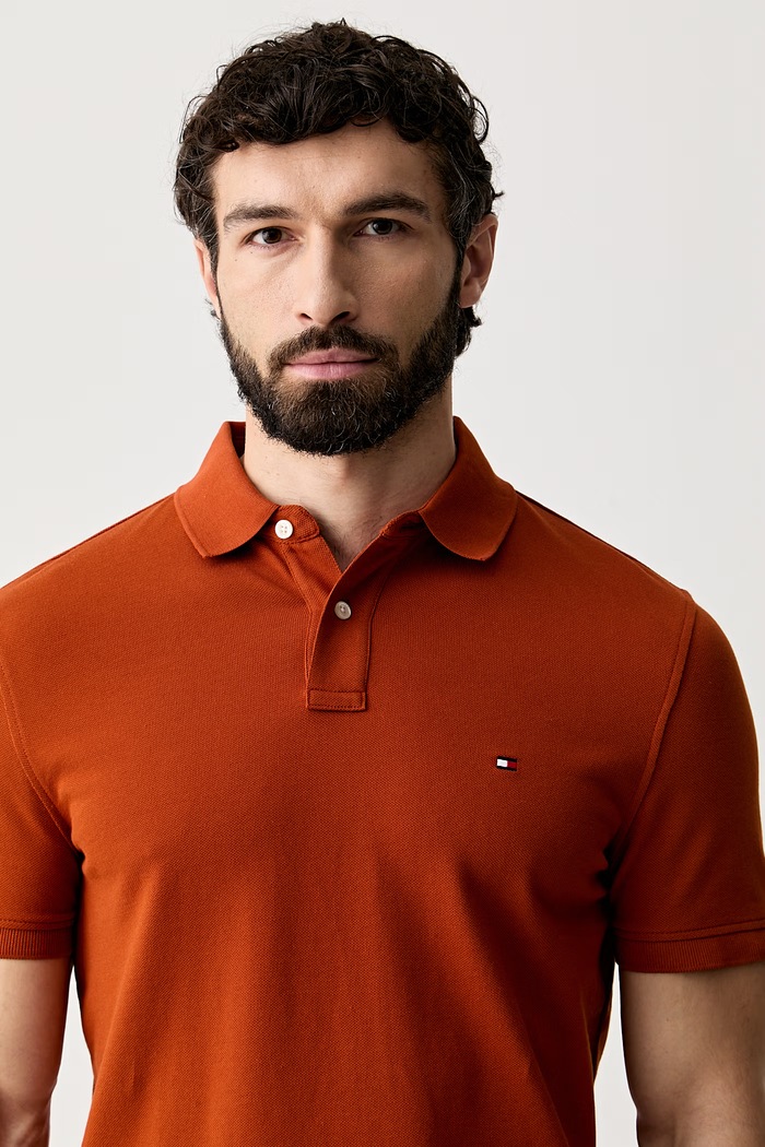 Tommy Hilfiger πόλο ανδρικό βαμβακερό με ελαστάν πορτοκαλί MW0MW17770.