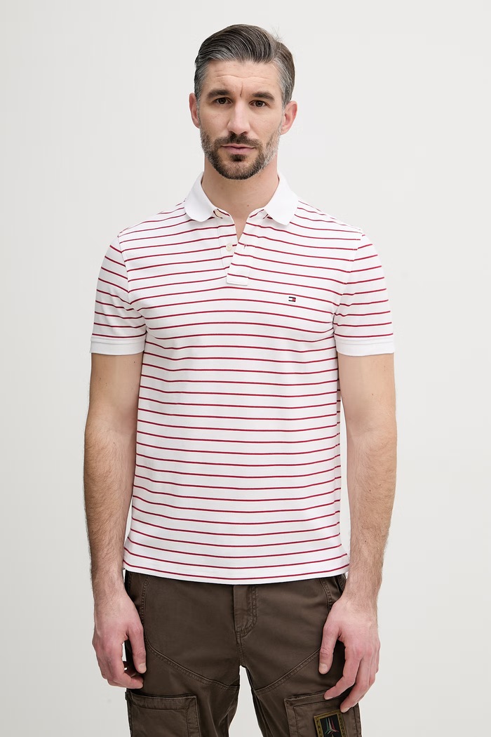 Tommy Hilfiger polo tričko pánske bavlnené s elastanom červená MW0MW17770.