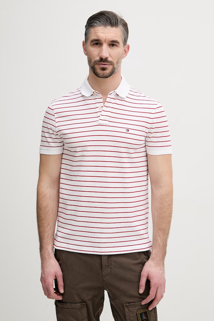 Tommy Hilfiger polo tričko pánske bavlnené s elastanom červená MW0MW17770.