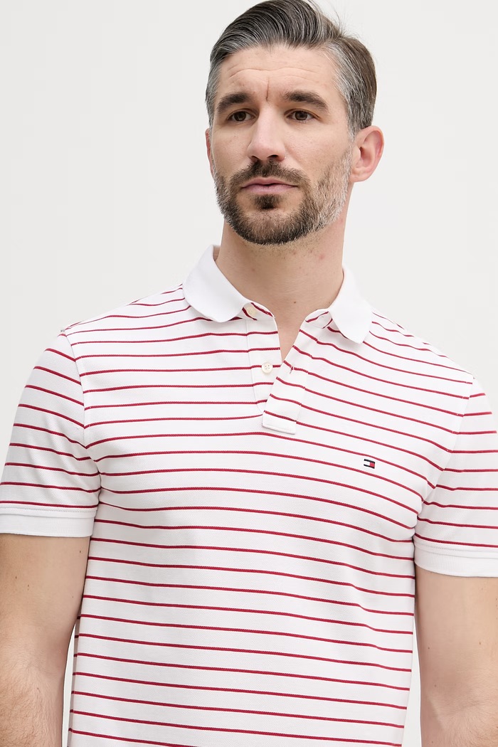 Tommy Hilfiger polo tričko pánske bavlnené s elastanom červená MW0MW17770.