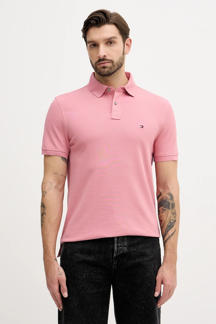 Tommy Hilfiger polo tričko pánske bavlnené s elastanom regular ružová MW0MW17770.