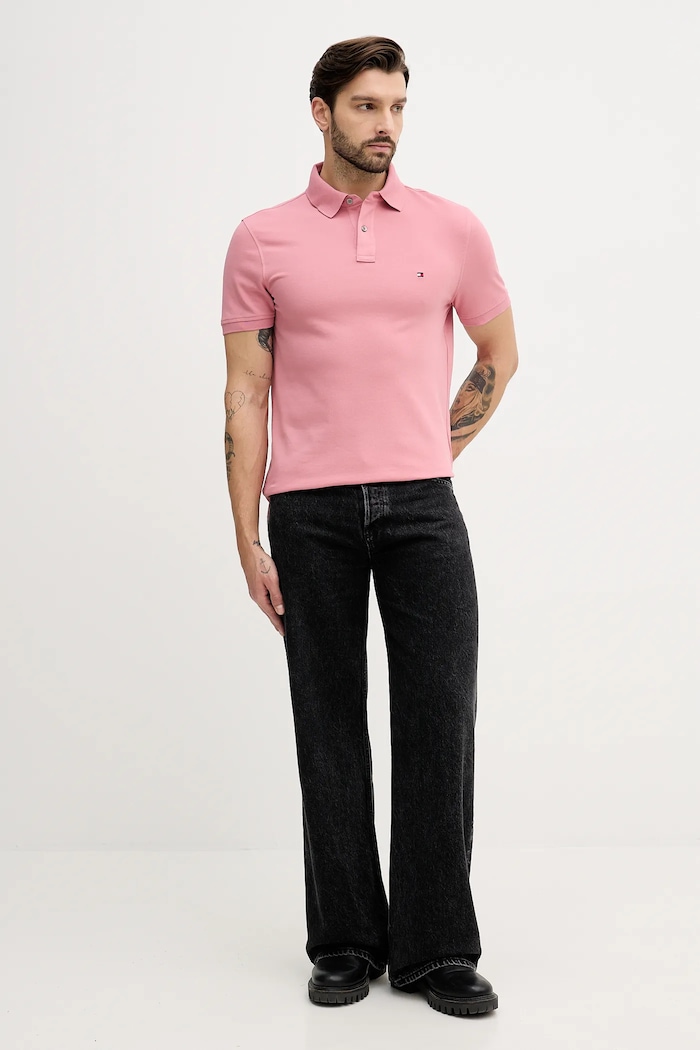 Tommy Hilfiger polo tričko pánske bavlnené s elastanom MW0MW17770. ružová SS26